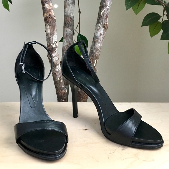 Zara Shoes - Zara Black Leather Strappy Stiletto Heels, Size 9